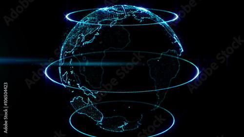Голографическая планета земля с мерцающими бликами. Анимация петля