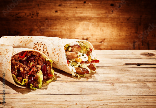 Spicy chicken and veggie burrito wraps photo
