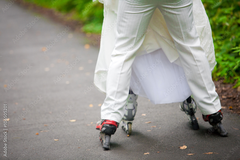 lovers ride on a roller.skating lovers ride on a roller.skating