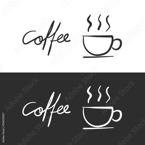 hand-drawn pictures of coffee cup with modern calligraphy 