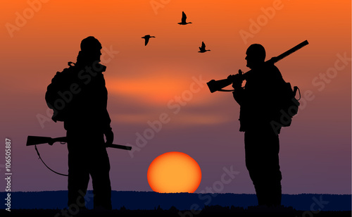 two hunters in the evening