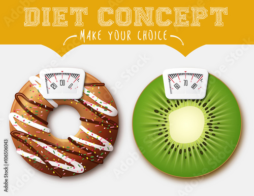 Diet concept. Food with Scale for a Weighing Machine