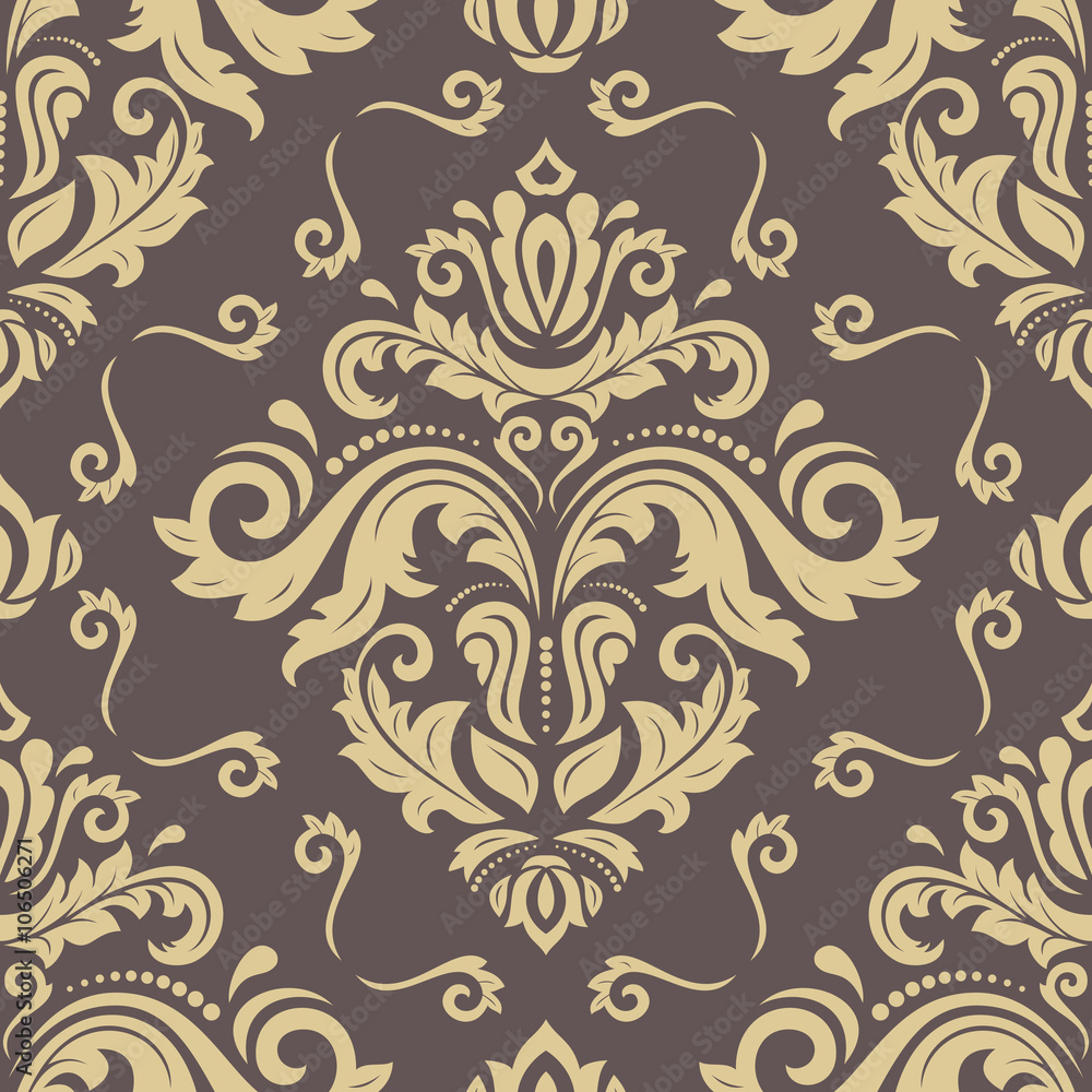 Oriental classic brown and golden ornament. Seamless abstract pattern