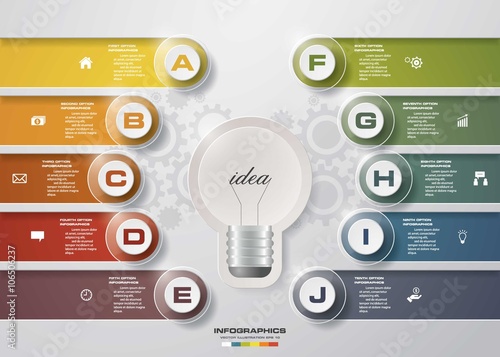 Design 10 steps with idea light blub template/graphic or website layout. 10 steps chart . Vector.