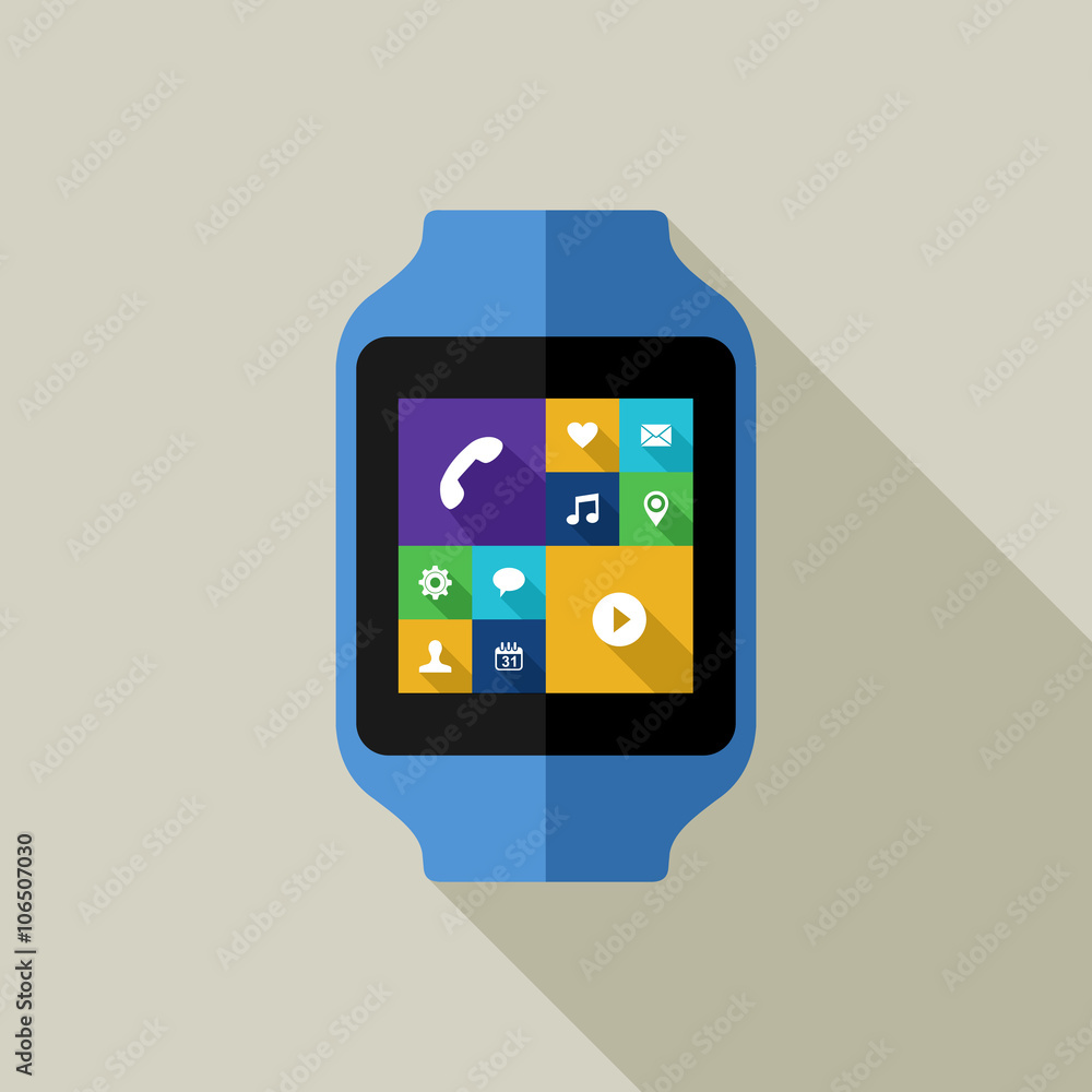 Colorful smart watch illustration with social icon Colorful smart watch illustration with social icon