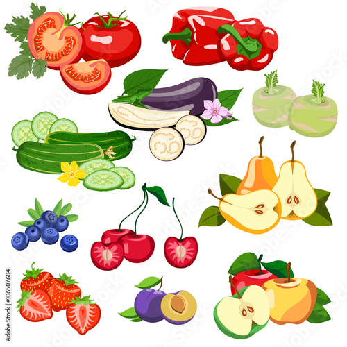 Set of vegetables and fruits