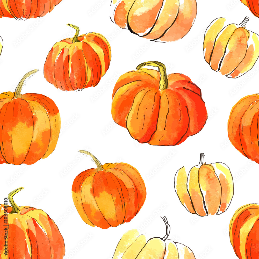 Watercolor halloween of pumpkins.