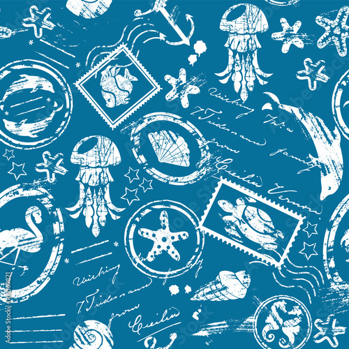 Seamless pattern with Sea and tropical elements - rubber stamps
