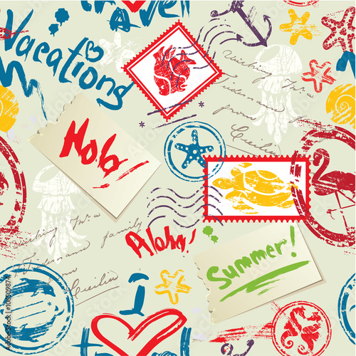 Seamless pattern with Sea and tropical elements - rubber stamps