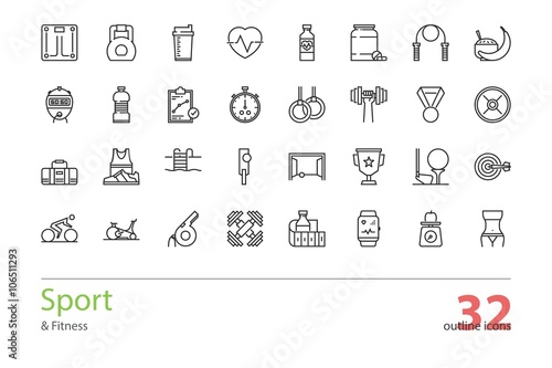 Set of outline Sport and Fitness icons.