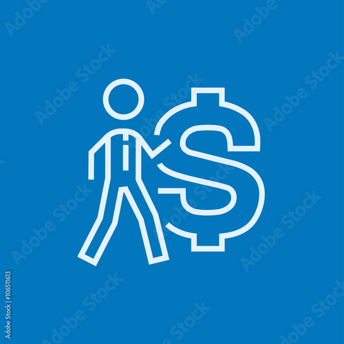 Businessman with big dollar symbol line icon.