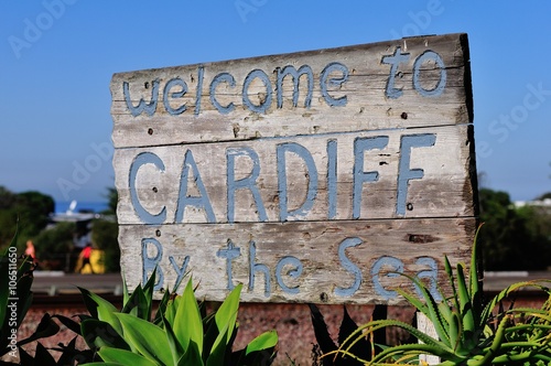 Invitation sign on the road Cardiff by the sea