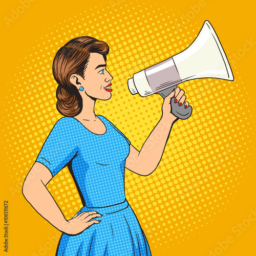 Woman with megaphone pop art style vector