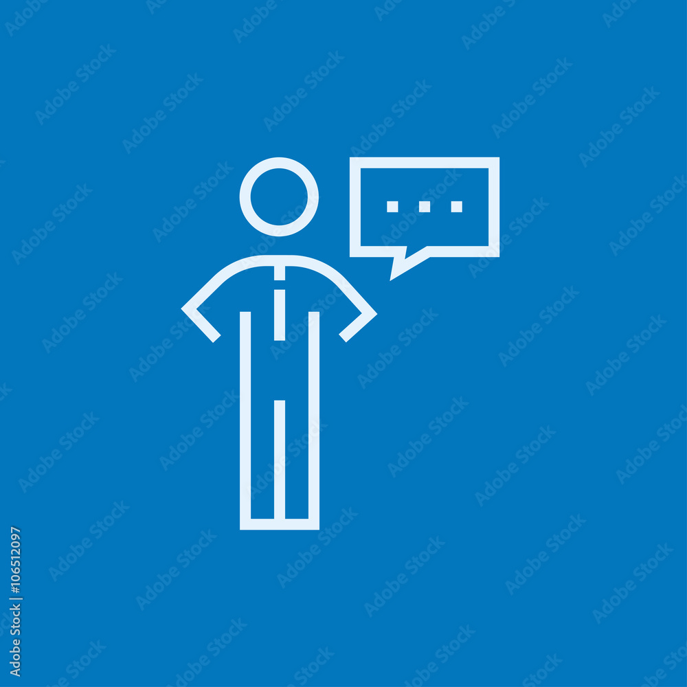 Businessman with a speech square line icon. Businessman with a speech square line icon.