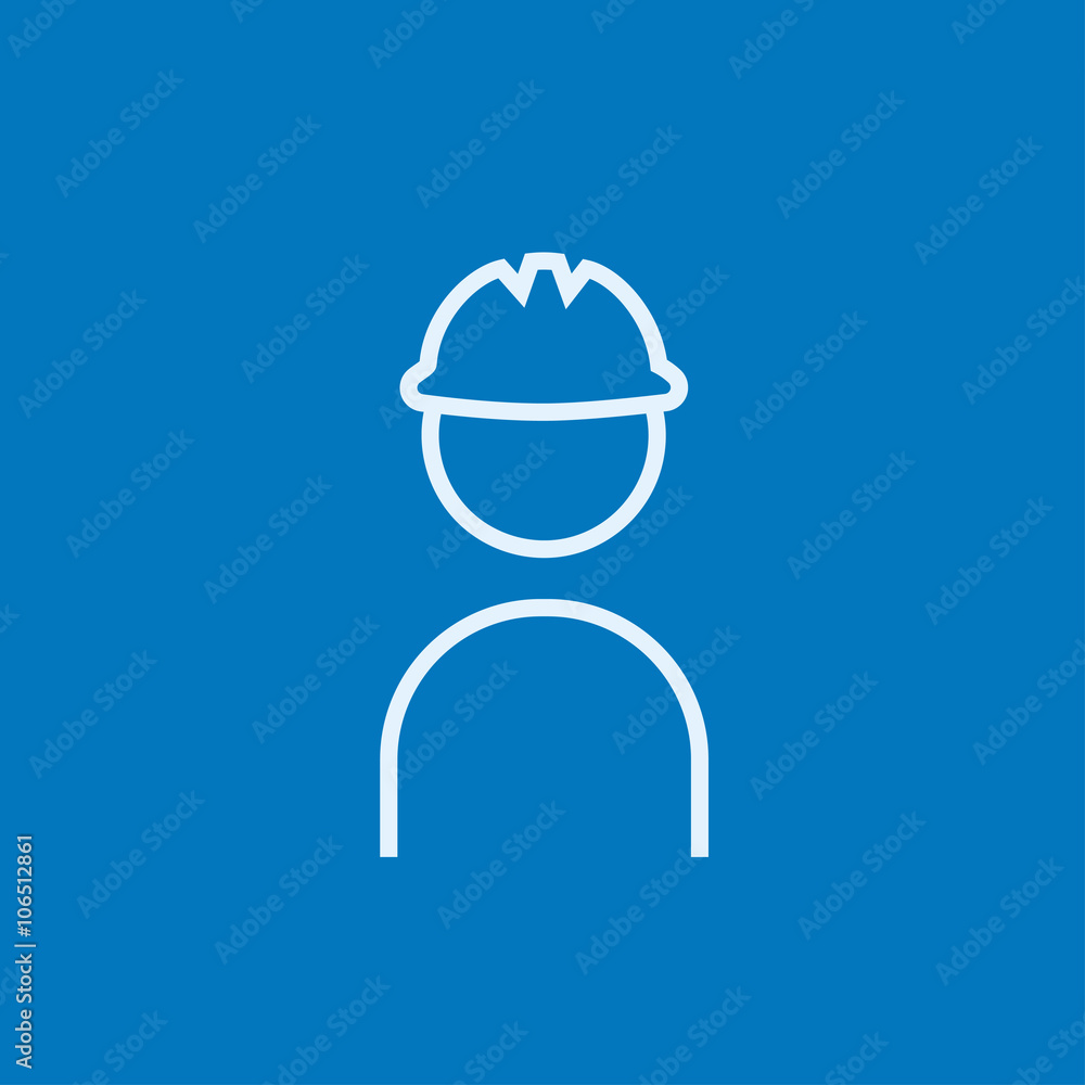 Worker wearing hard hat line icon. Worker wearing hard hat line icon.