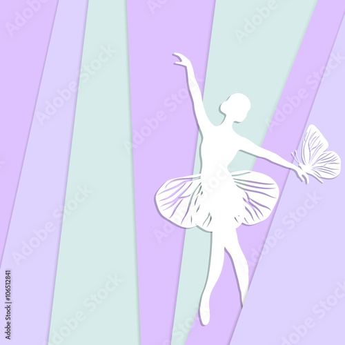 Silhouette of dancing girl with butterfliy.