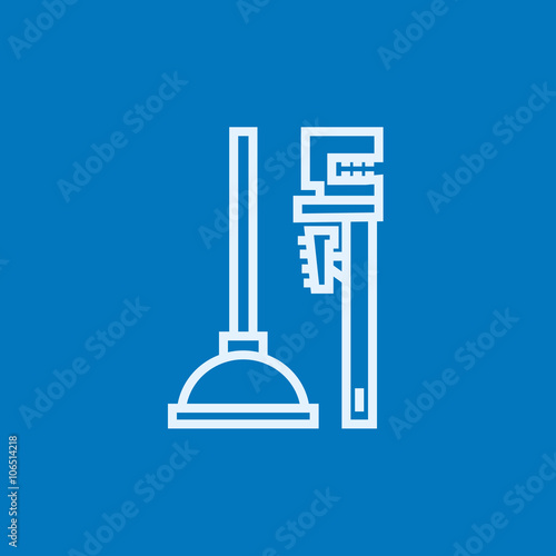 Pipe wrenches and plunger line icon.