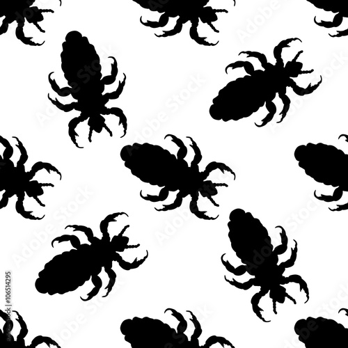 Seamless pattern with head human louse. Pediculus humanus capitis .    hand-drawn head human louse . Vector