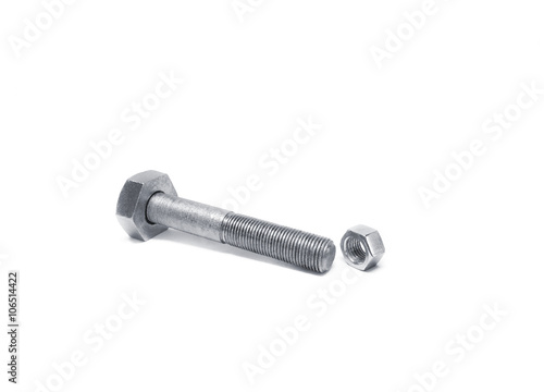 A big bolt and a small nut on white background, One size does not fit all conceptA big bolt and a small nut on white background, One size does not fit all concept