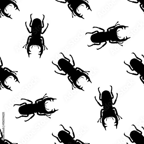 Seamless pattern with stag-beetle. Lucanus cervus. hand-drawn . Vector © evgdemidova