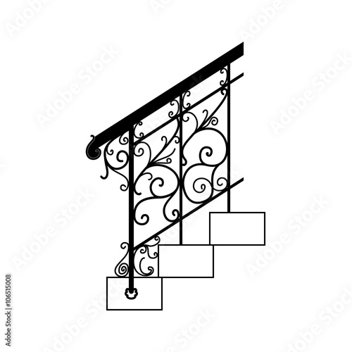 Black forged metal railings with floral motifs.