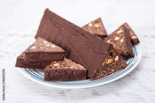 Homemade toblerone like chocolate snack.