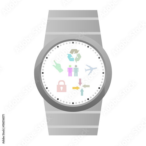 Smart watch with flat icons. Vector illustration. isolated on white