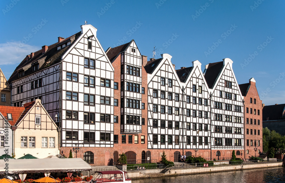 Old historic granaries on the Granary Island in Gdansk, Poland