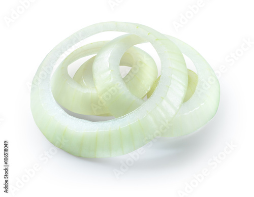 Onion slices isolated on white background. With clipping path.