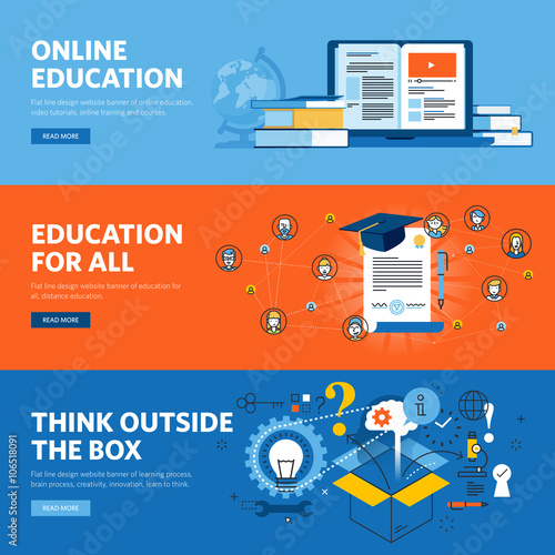 Set of flat line design web banners for online education. Vector illustration concepts for web design, marketing, and graphic design.