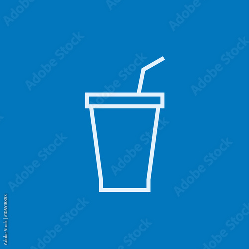 Disposable cup with drinking straw line icon.