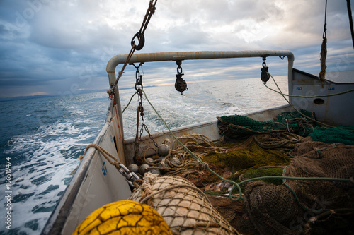 Fishing nets and rigging at the stern of a fishing vessel