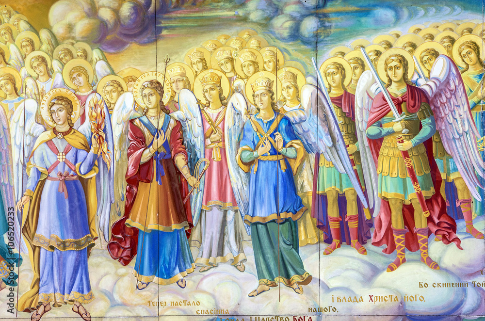 Kiev, Ukraine. Archangels council. Fragment of historical pictur