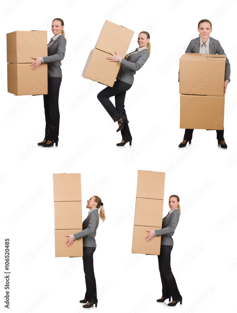 Composite image of woman with boxes on white Composite image of woman with boxes on white