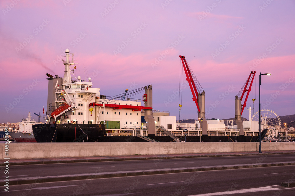 Fototapeta premium Ship - general Cargo vessel in sea port Cadiz, Spain