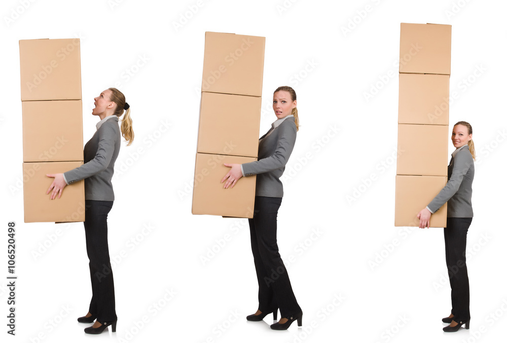 Composite image of woman with boxes on white Composite image of woman with boxes on white