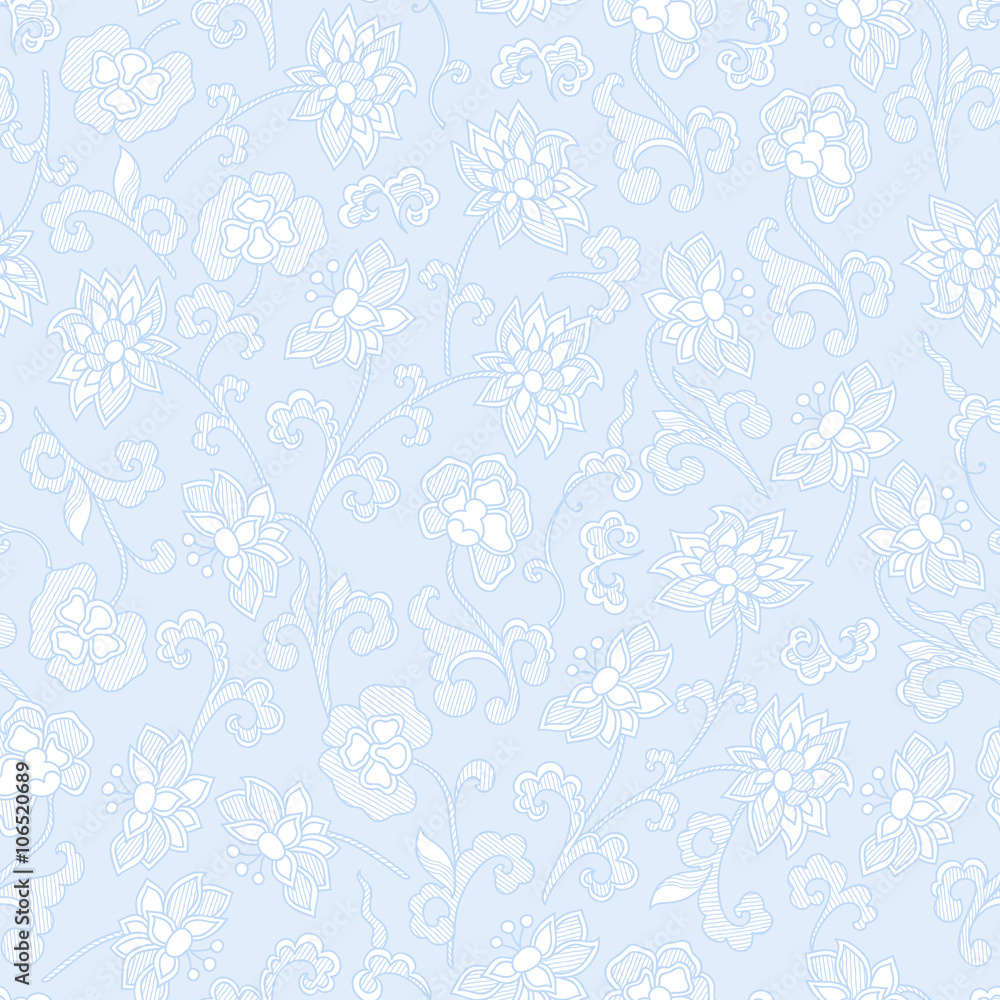 Vintage floral raster seamless pattern with hand-drawn flowers.