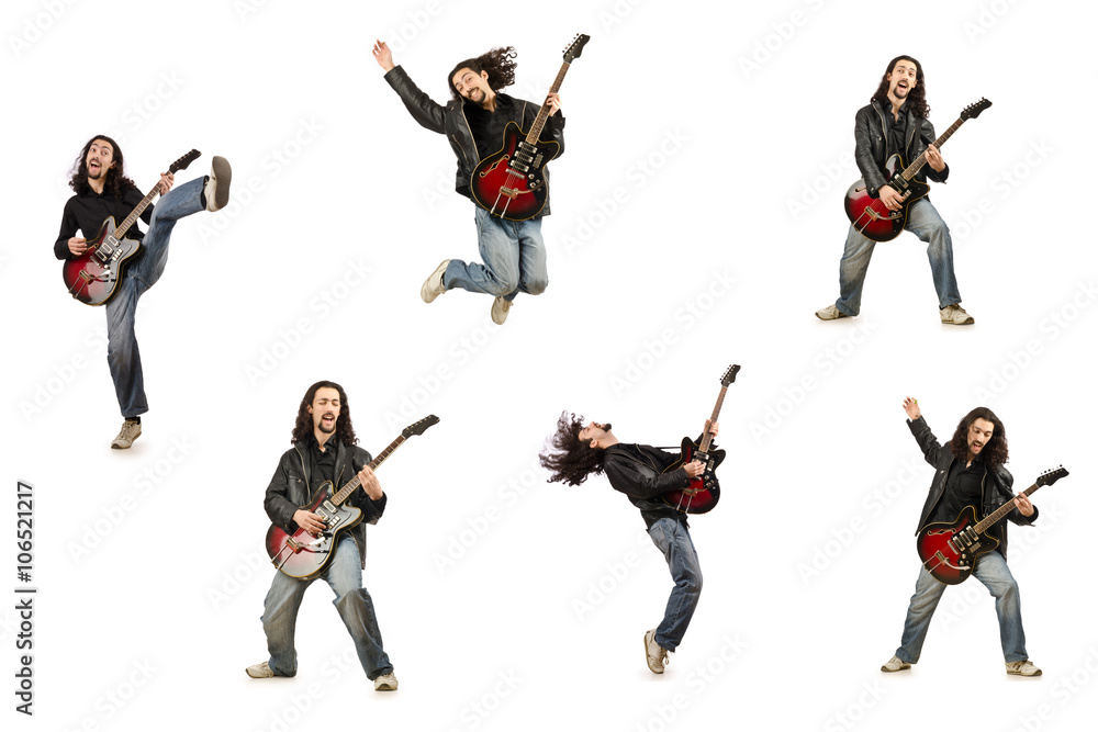 Funny guitar player isolated on white Funny guitar player isolated on white