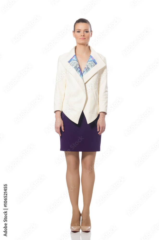 Pretty model wearing purple dress isolated on white Pretty model wearing purple dress isolated on white