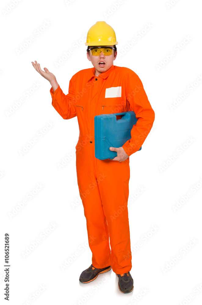 Man in coveralls isolated on white Man in coveralls isolated on white