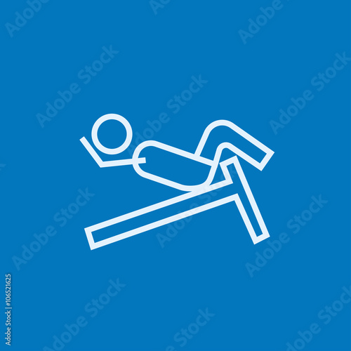 Man doing crunches on incline bench line icon.