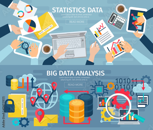 Big Data Flat Horizontal Banners Set