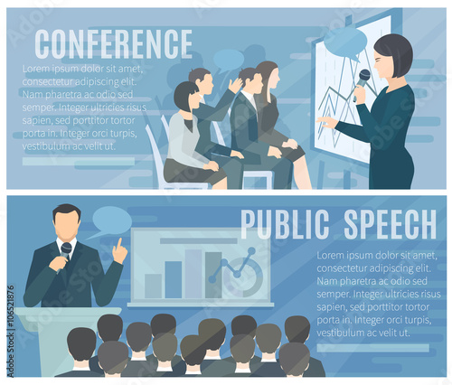 Public Speaking Flat Horizontal Banners Set 