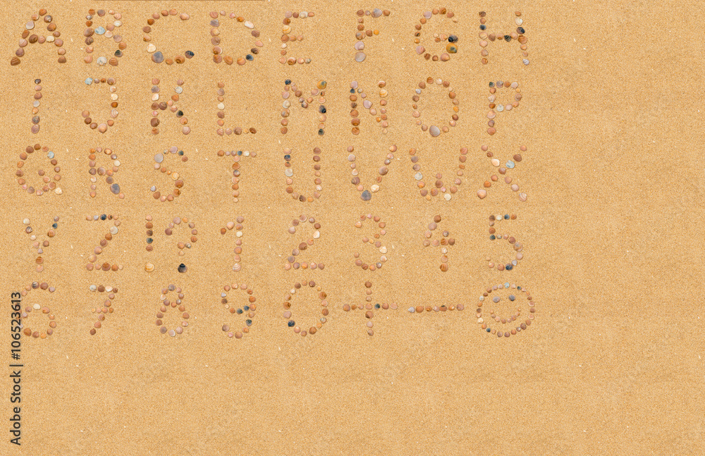 Fototapeta premium Seashell alphabet and numbers