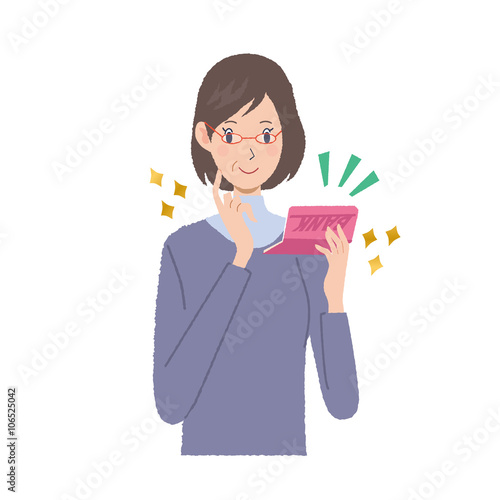 通帳を見る女性　イラスト