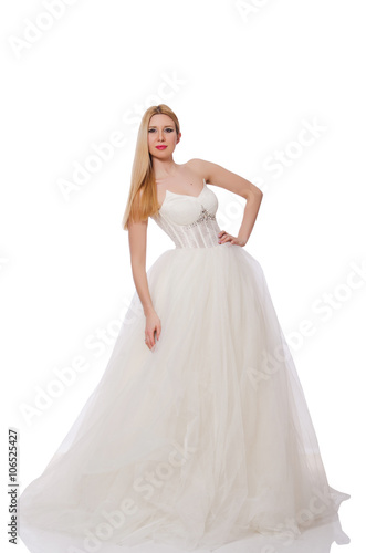 Woman in wedding dress isolated on white