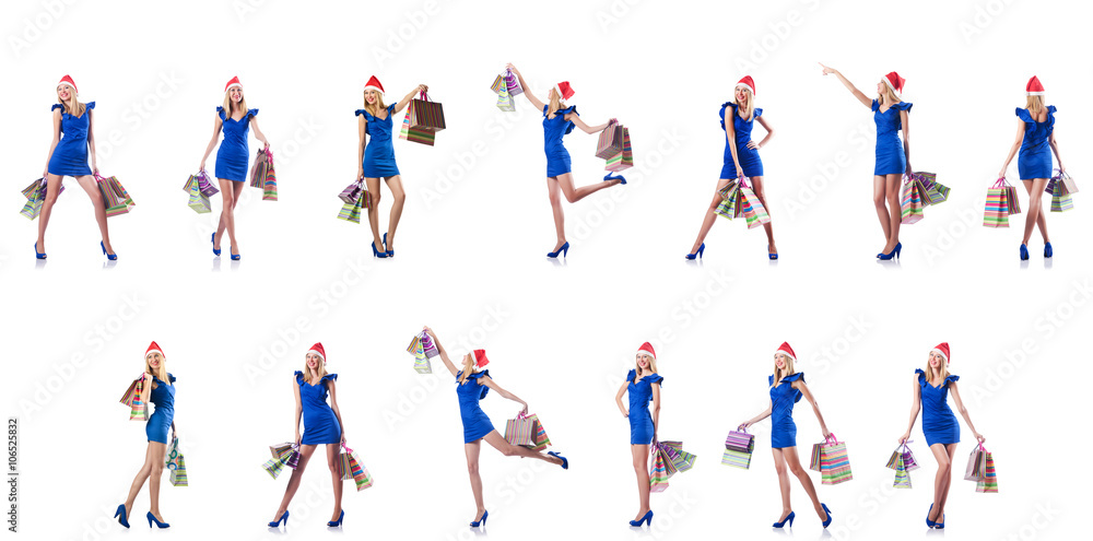Woman with shopping bags isolated on white Woman with shopping bags isolated on white