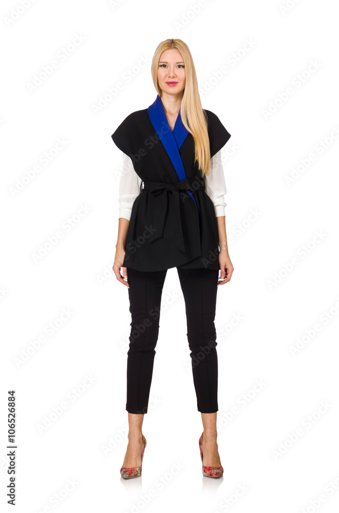 Woman in black fashionable vest isolated on white Woman in black fashionable vest isolated on white
