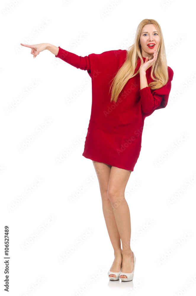 Pretty girl in red dress isolated on white Pretty girl in red dress isolated on white