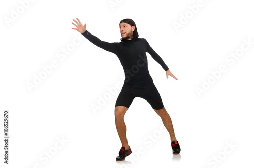 Young man doing sports isolated on the white